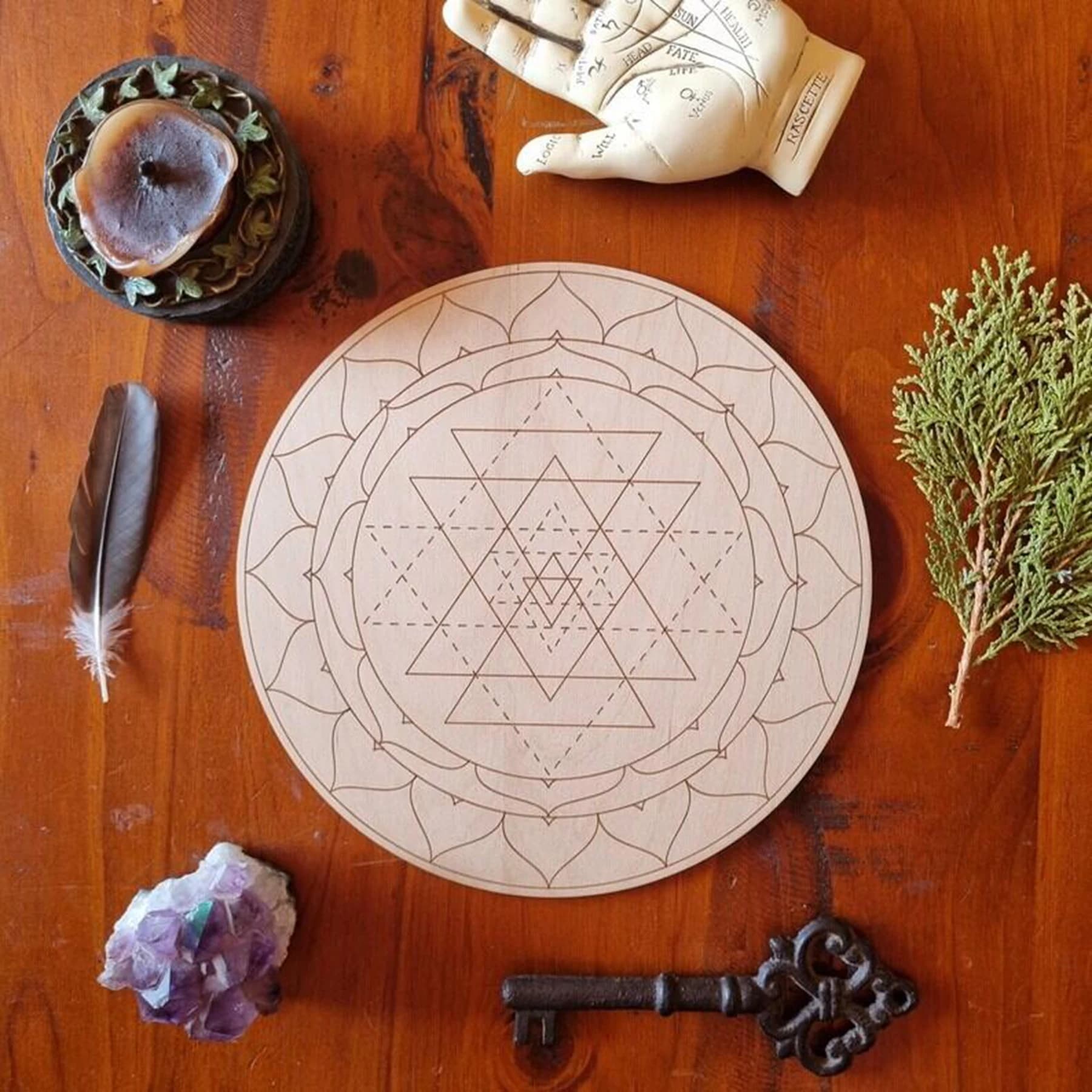 10pcs Sri Yantra Crystal Grid Laser Engraved Sacred Geometry Grid