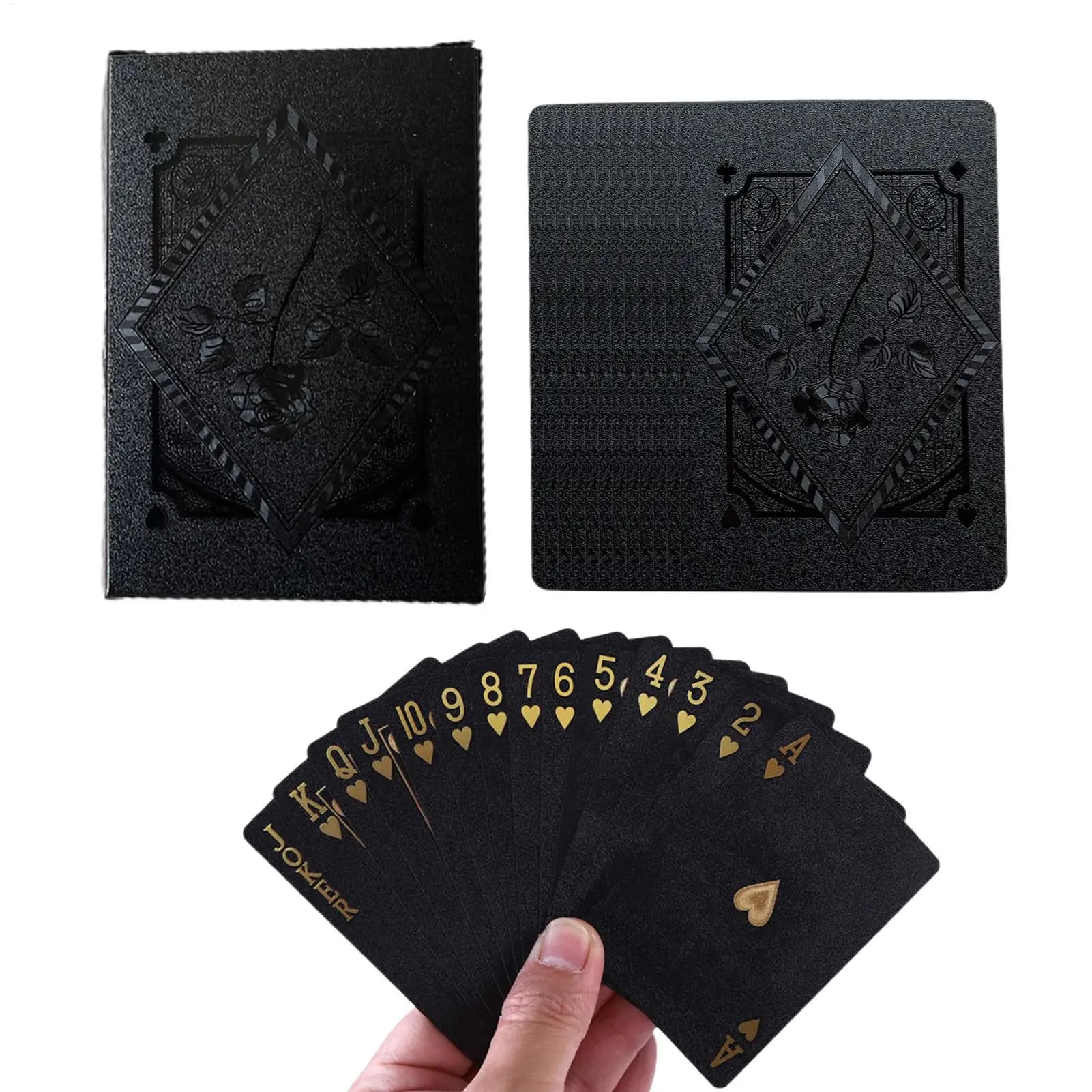 Carte da Gioco in Plastica Impermeabile Nera Effetto Ghiaccio Black Rose Deck - Collezione Texas Poker Commemorativa, Pratico Regalo per Feste