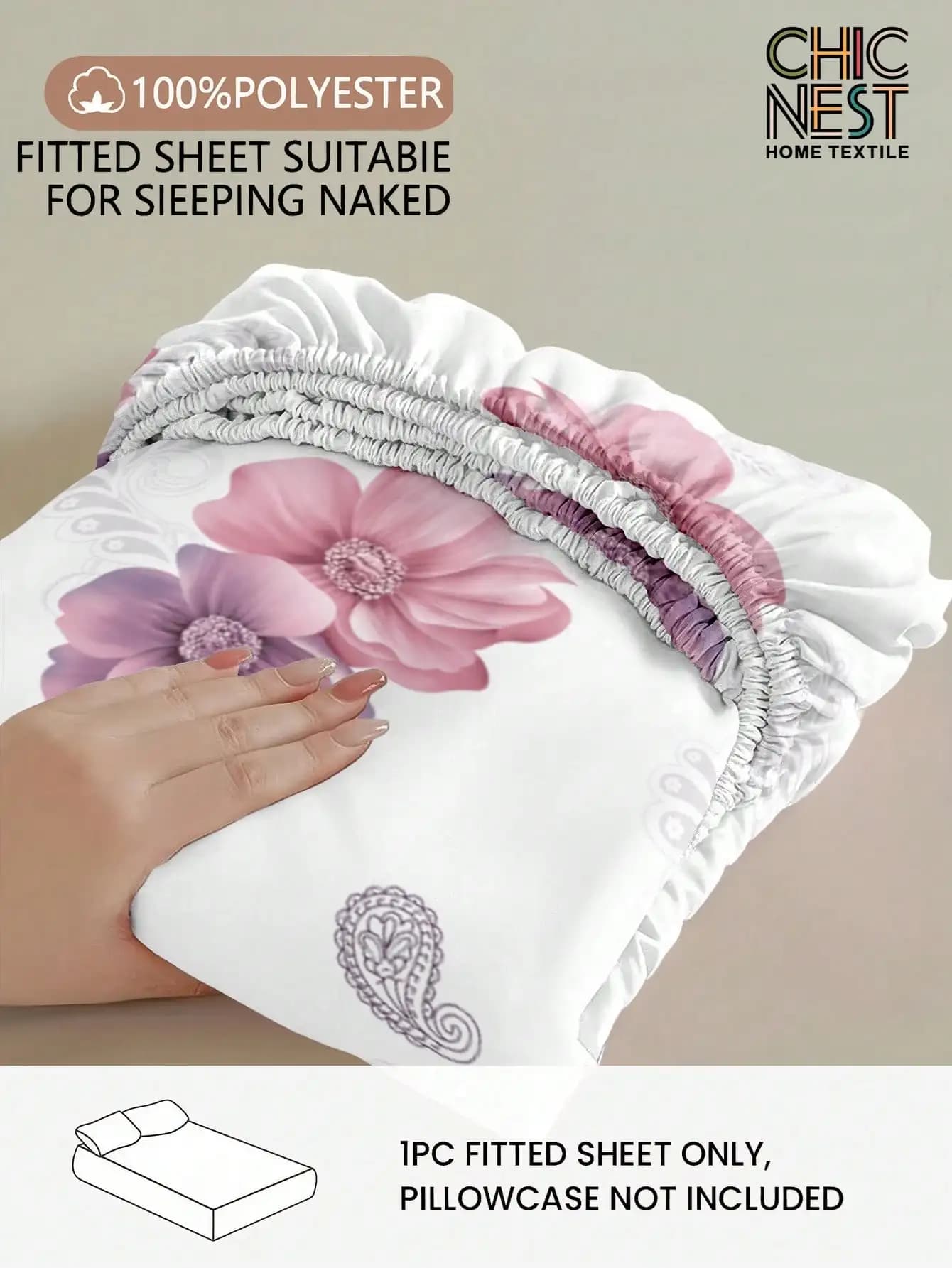 1 sheet with corners with floral print Paisley, 100% polyester, deep pocket up to 11.8 inches, for single bed/double/queen/king