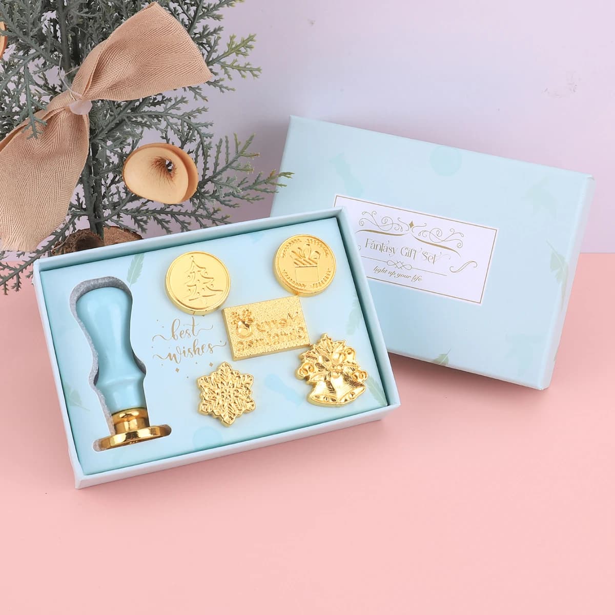 6-piece exquisite wax seal stamp gift box set, 5 unique stamp head designs, DIY envelope seals, gift decoration stamps