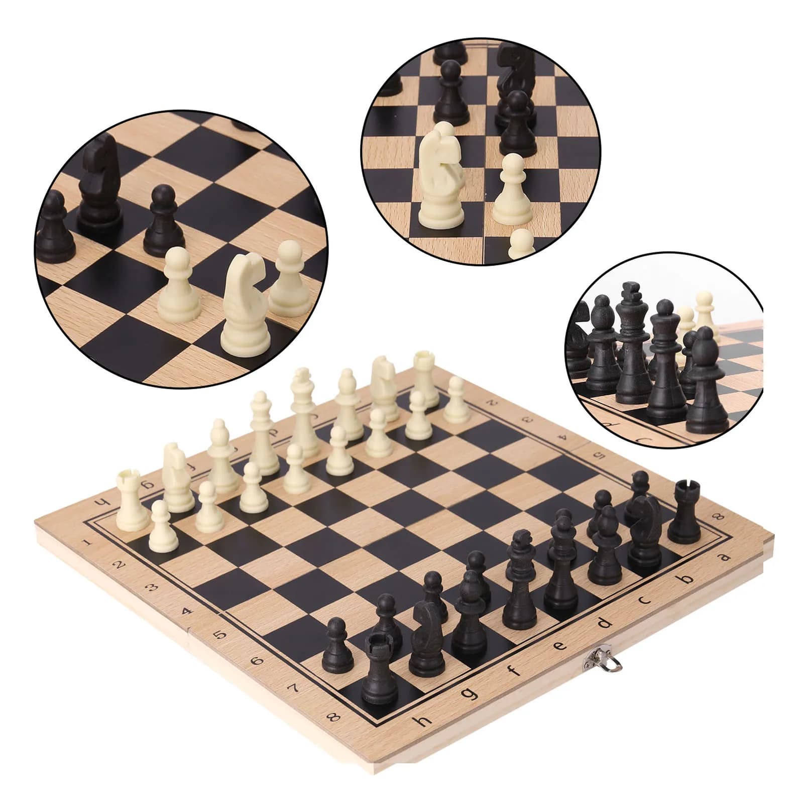 Wooden Chess Set International Chess Entertainment Game Chess Set with Folding Board International Chess