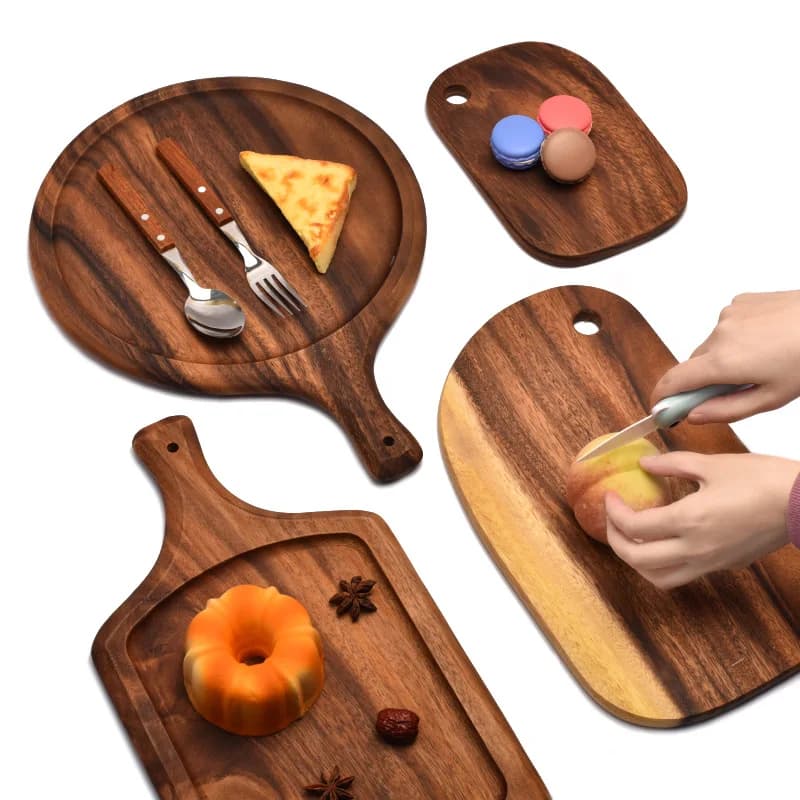 Tagliere per pane in legno HEMU-Acacia, tagliere in legno, stile occidentale, pizza, sushi, tagliere, formaggio, vassoio per bistecche, frutta in legno