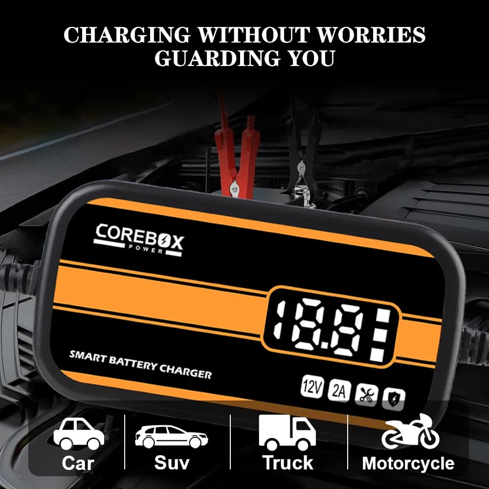 Caricabatterie gel AGM al piombo con display LCD 12V 2A per caricabatteria automatico intelligente per auto/camper/ATV/barca