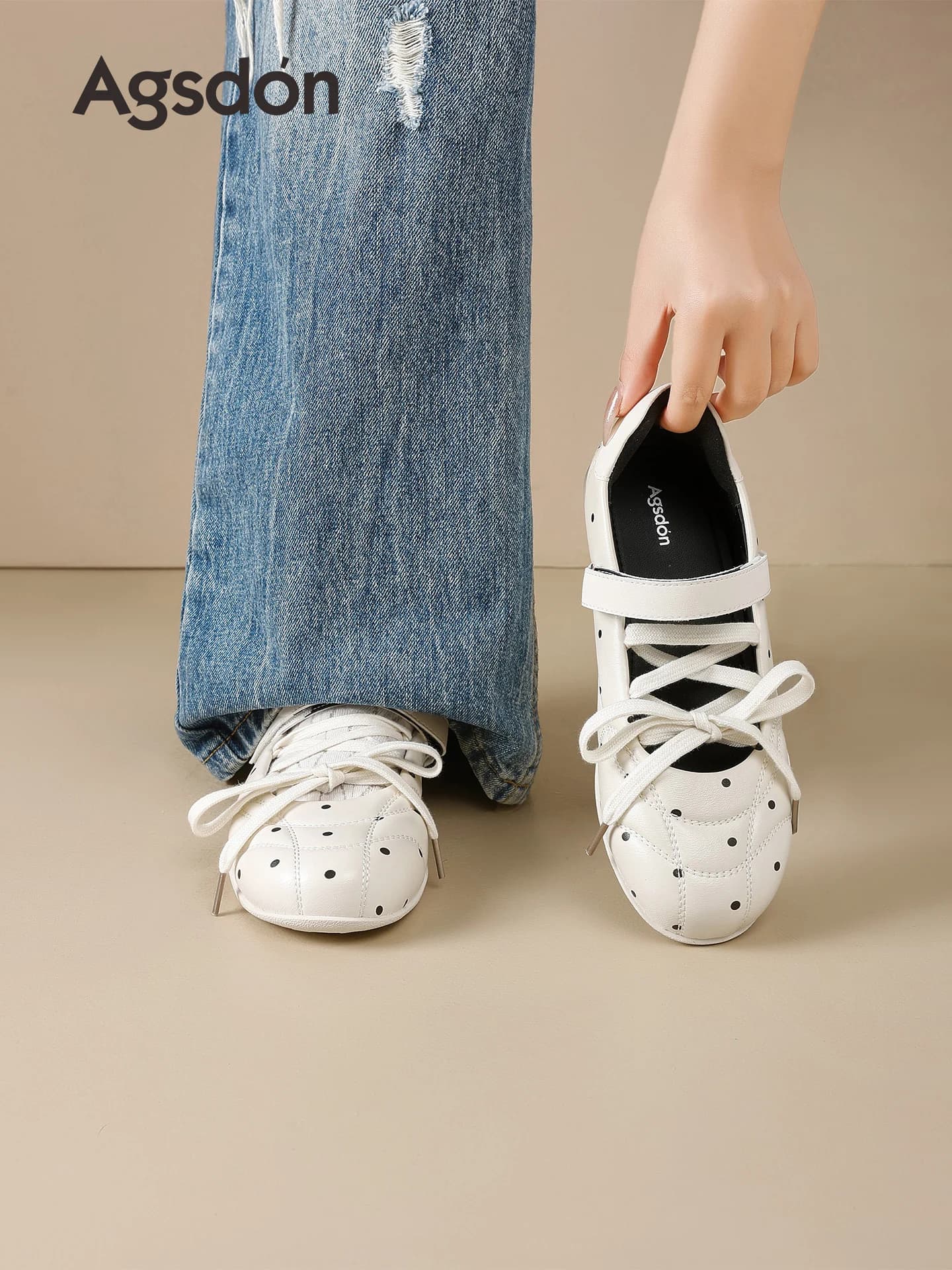 Agsdon Mary Jane Sandali Sportivi Donna 2026 Nuovi Estivi con Pois Ballerine Basse Scarpe Singole Abbinabili a Gonne Ballerine alla Moda