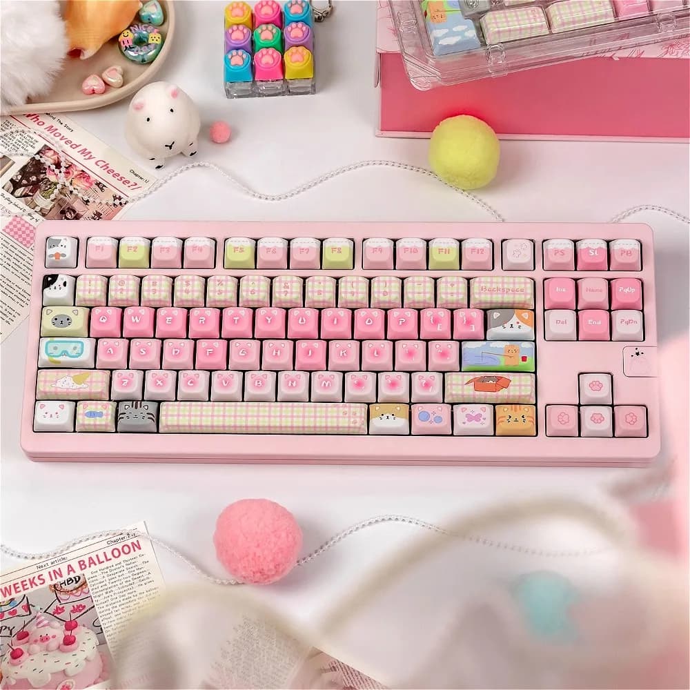 Simpatico gatto anime rosa copritasti PBT sublimato Kawaii per tastiera Wooting