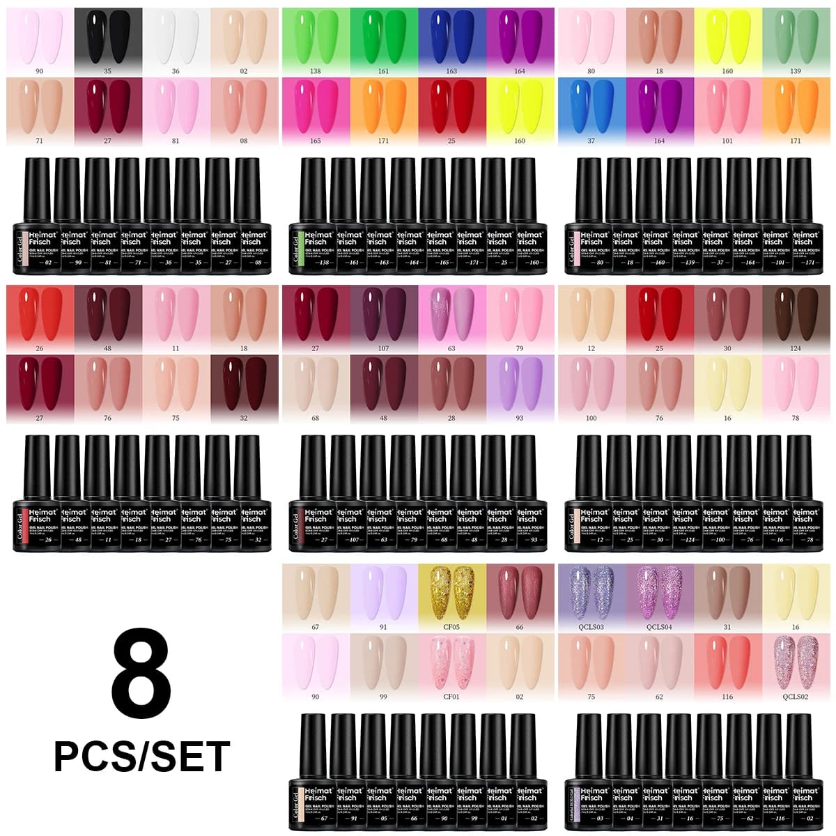 Set di smalti per unghie nuovo arrivo autunno inverno da 8 pezzi, senza alcol, gel LED, nail art da salone alla moda.