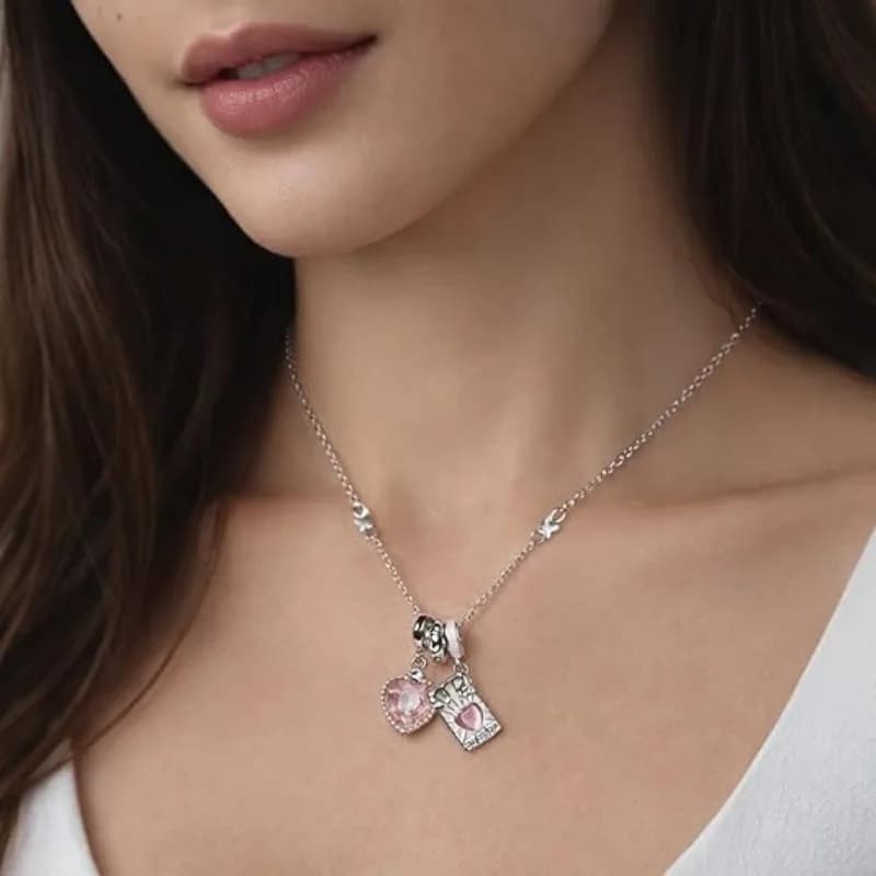 Collana con Ciondolo Tarocchi da Donna, Ciondolo Smaltato a Stella e Cuore, Collana Tarocchi Cuore d'Amore, Catena Color Argento