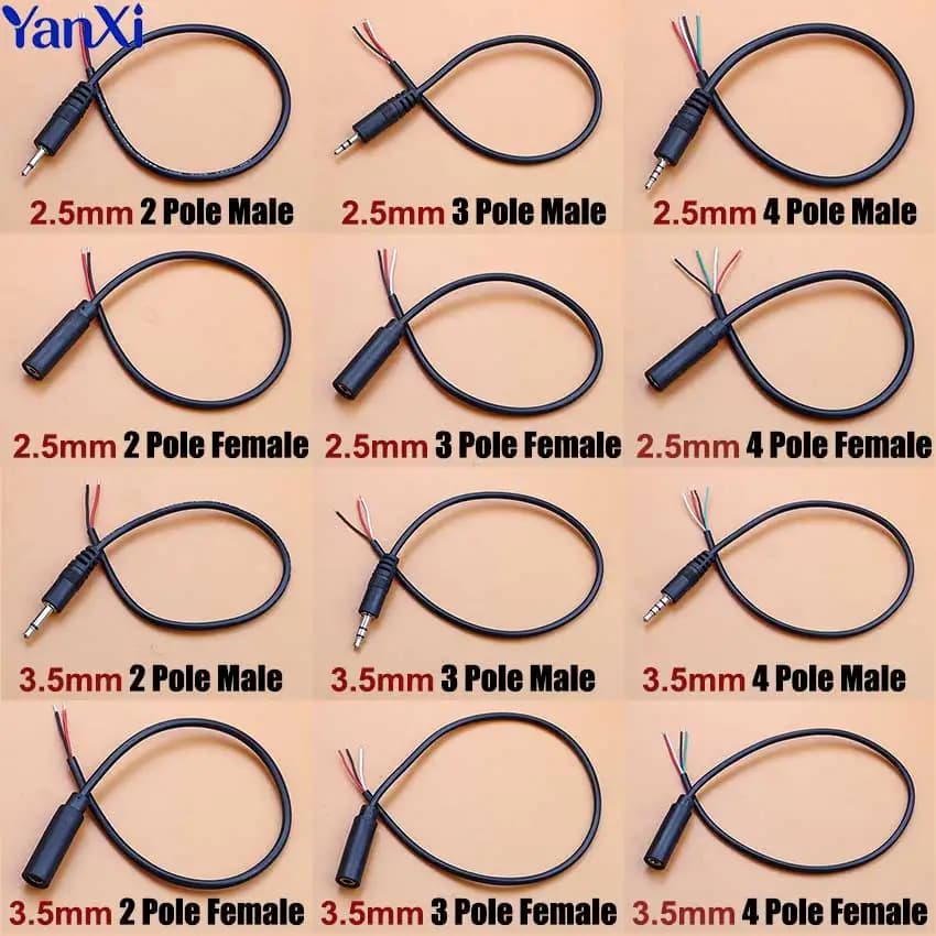 1 pz Cavo Audio Mono Stereo da 2,5 mm 3,5 mm con Connettore Jack Maschio Femmina 2/3/4 Pin, Prolunga Fai da Te per Riparazione Cuffie Microfono