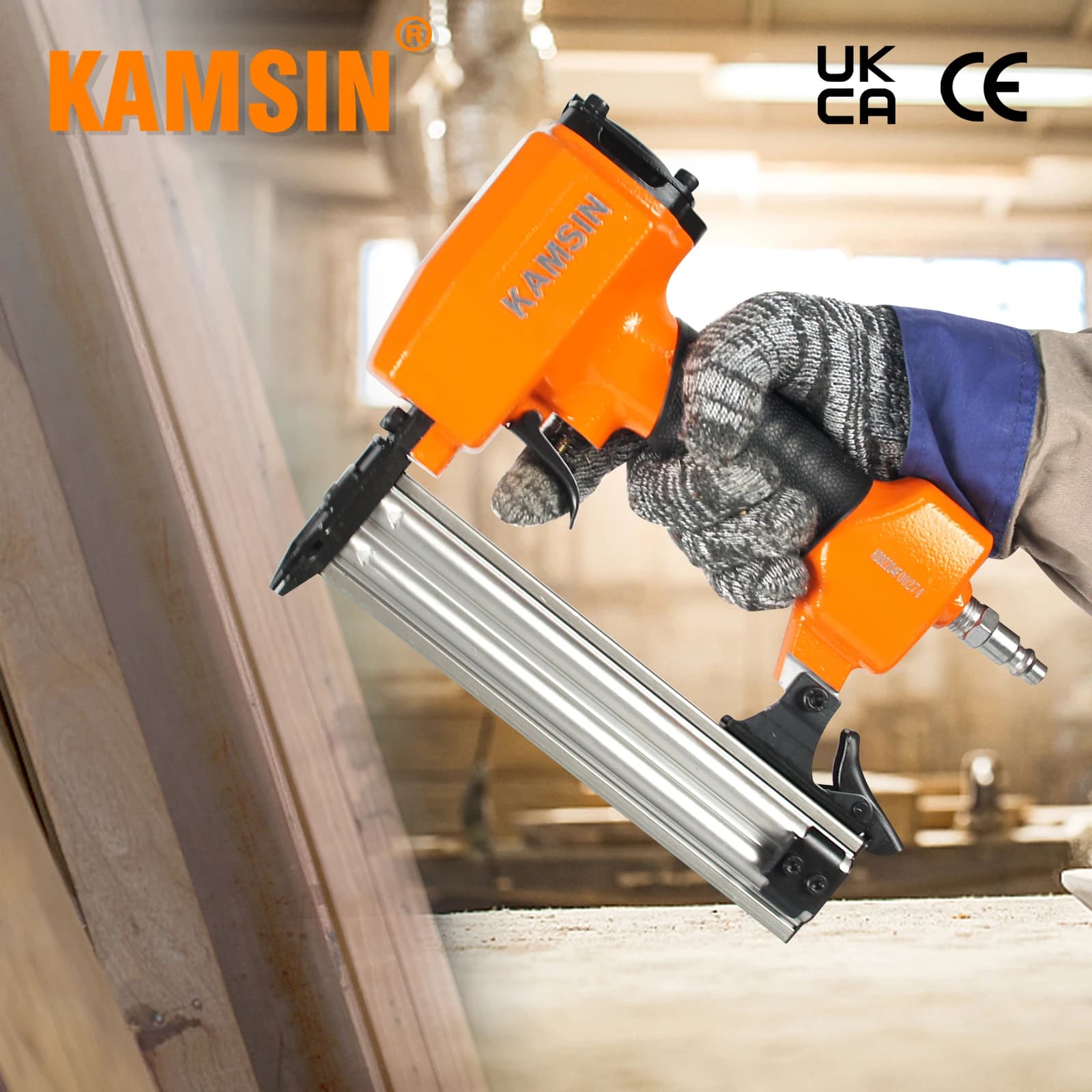 Chiodatrice Pneumatica KAMSIN F32 Calibro 18, Pistola per Chiodi Brad ad Aria Compressa, Chiodatrice per Finiture in Legno, per Progetti di Falegnameria e Carpenteria