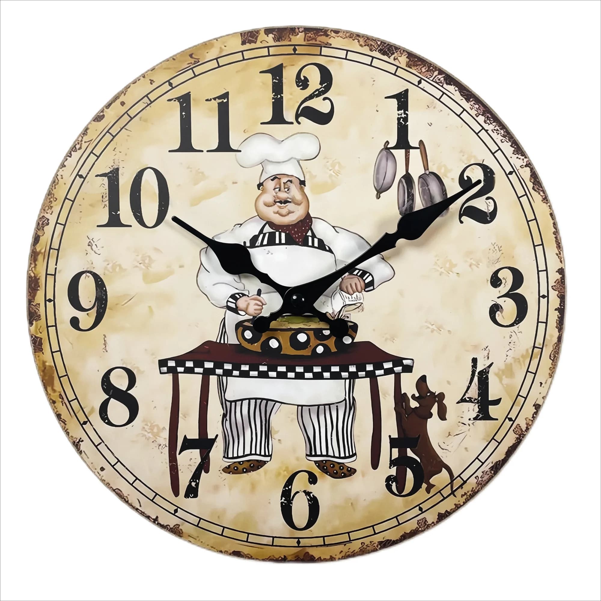 Cartoon Kitchen Chef Cook Wooden Wall Clock Home Kitchen Wood Round Clock Slient Quartz Hanging Clocks Crafts Wall Plate Decor