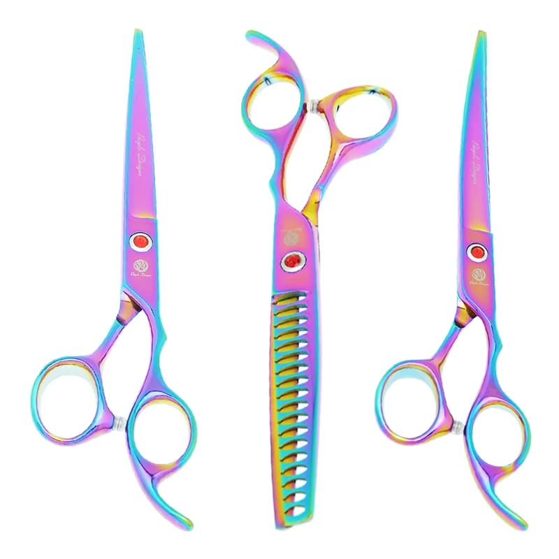 Forbici Professionali per Animali Domestici Purple Dragon 7.0", in Acciaio Giapponese, per Toelettatura di Cani e Gatti, Forbici per Taglio e Sfilatura del Pelo B0018B