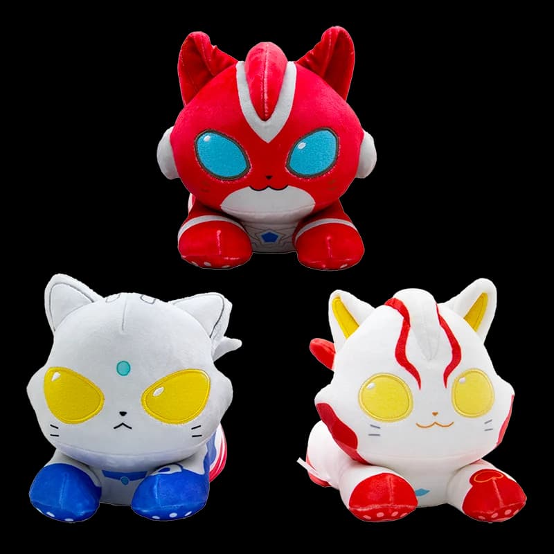 Peluche Bandai Ultraman Cat, simpatico gatto di peluche sdraiato, personaggio Mebius Cat Hero, per collezione adulti, decorazione per divano e casa.