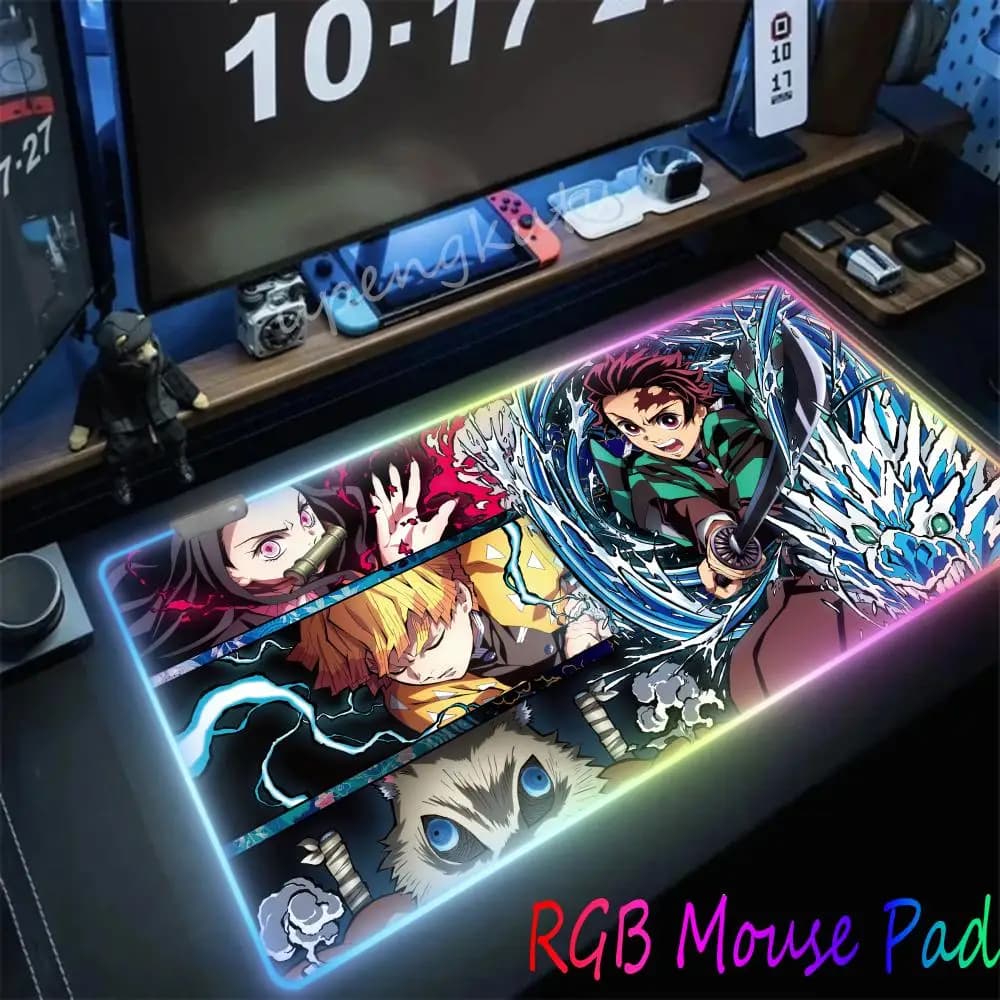 Anime Mouse Pad Kimetsu No Yaiba Zerbino Scrivania Rgb Tappeto Tappetini da gioco Led Gamer Tastiera Retroilluminata Cabinet Demon Slayer Accessori per PC