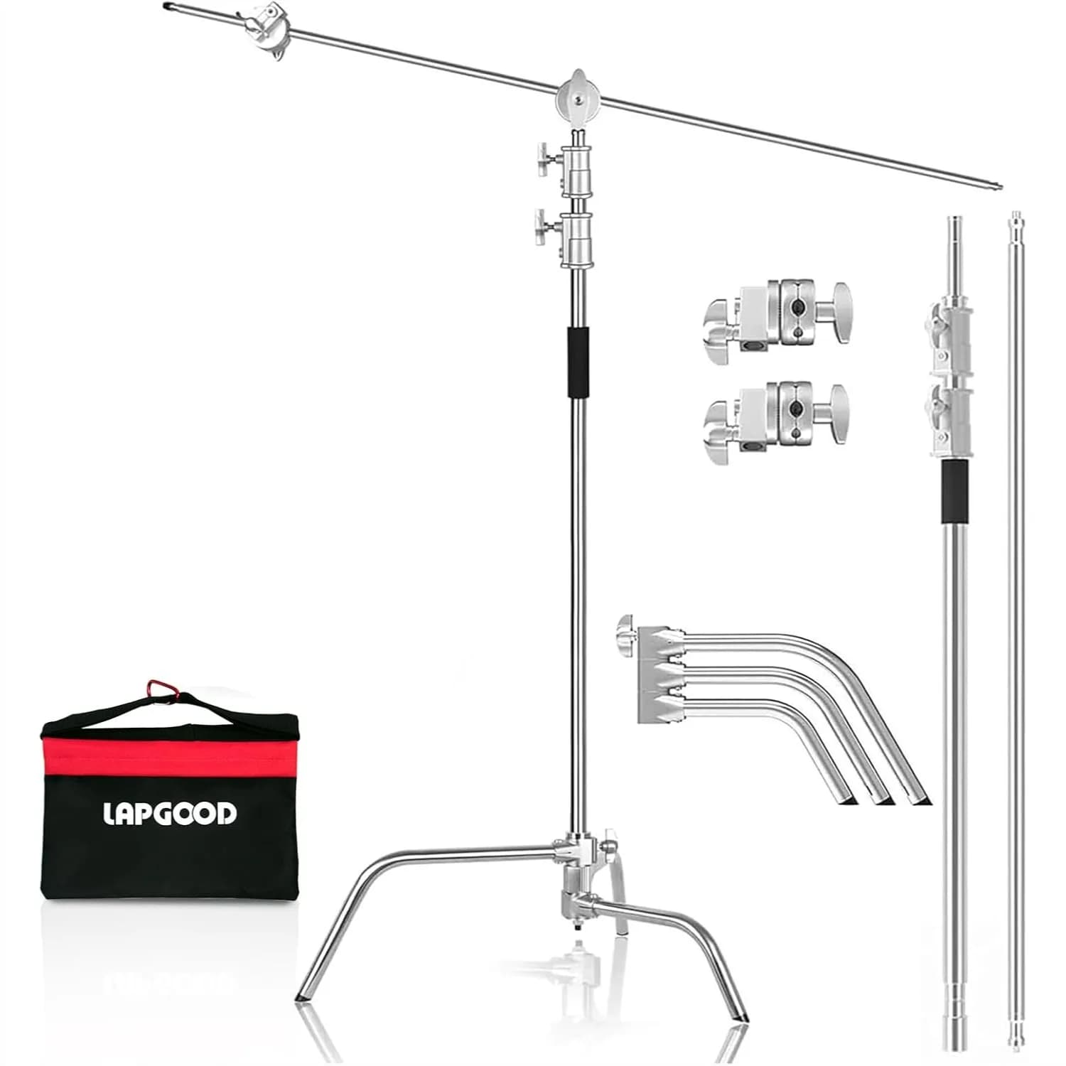 Stativo C-Stand Professionale Rinforzato 330cm con Braccio Telescopico, Supporto Luce Fotografica 100% Acciaio Inossidabile per Monolight da Studio, Softbox