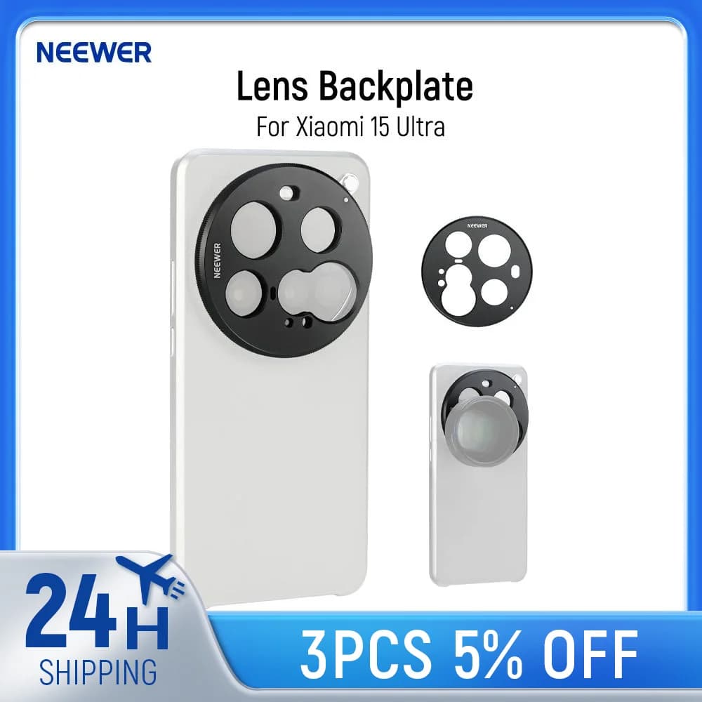 NEEWER Piastra posteriore per obiettivo per Xiaomi 15 Ultra, supporto adattatore per obiettivo per telefono con filettatura da 17 mm in lega di alluminio per fotocamere principali e teleobiettivo