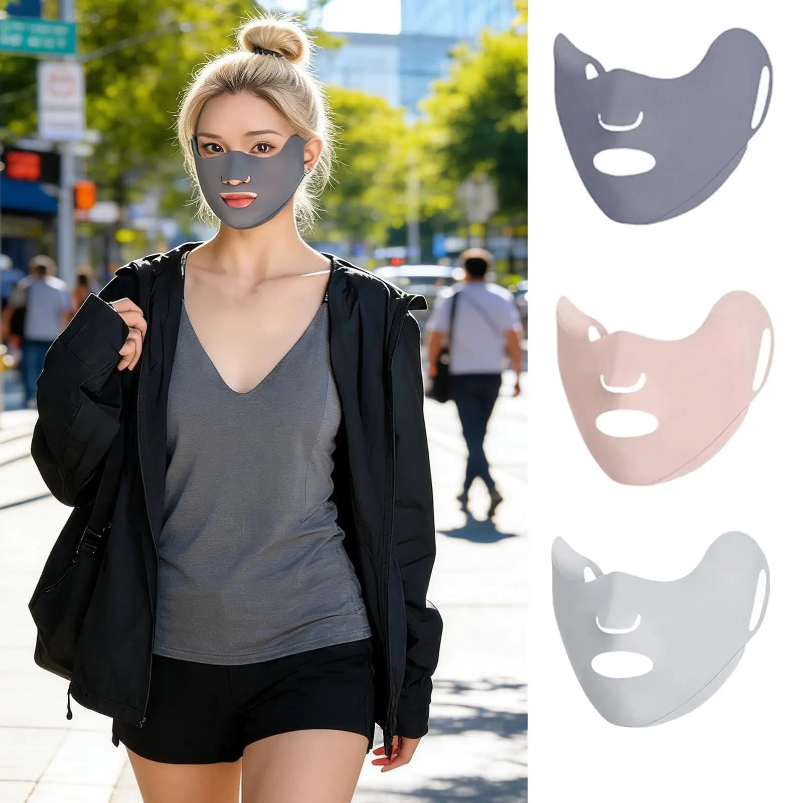 1 pezzo di protezione solare per il viso, traspirante, UPF50, con passanti per le orecchie, maschera solare per motociclismo, corsa, escursionismo, golf