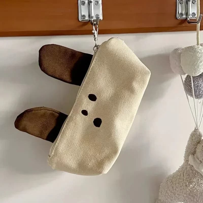 Multi-function Canvas Storage Bag Student Stationery Bag Cute Dog Zipper Pencil Bag Creative Large-capacity Stationery Case