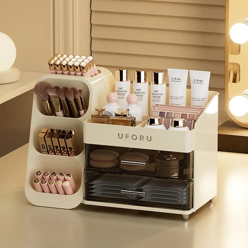 2026 Uforu Back to School Cosmetics Storage Box - Large Capacity, Multifunctional Organizer for Student Dorm Room Tables