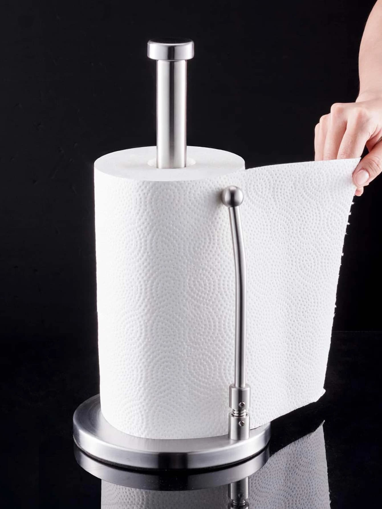 Portarotolo da Cucina Premium in Acciaio Inossidabile, Dispenser da Appoggio con Base Pesante, Argento