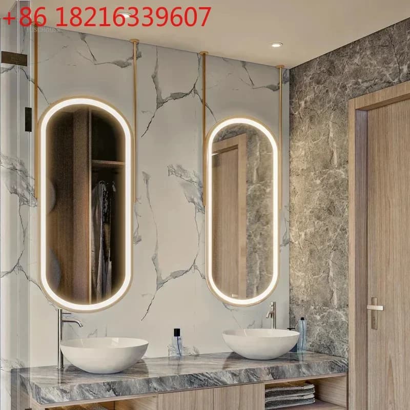 Specchio in Metallo Luminoso per Salone di Bellezza, Specchi Ovali Nordici da Bagno, Design Creativo Personalizzato, Specchi per Hotel