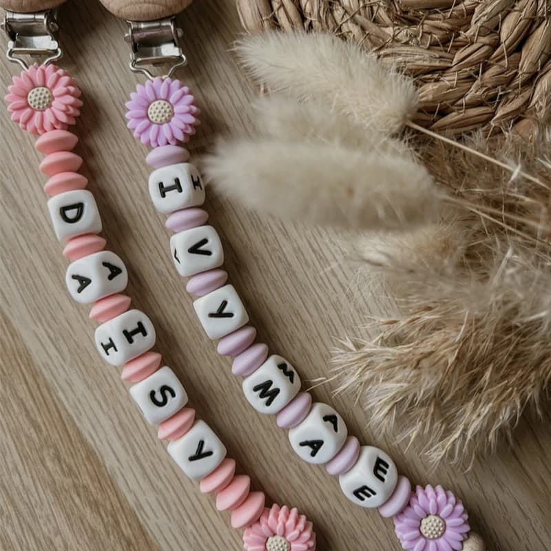 Nome personalizzato per bambini Clip per ciuccio Porta ciuccio per capezzoli Catene per succhietto per neonato Alimentazione infantile Succhietto per dentizione Giocattolo da masticare Regali