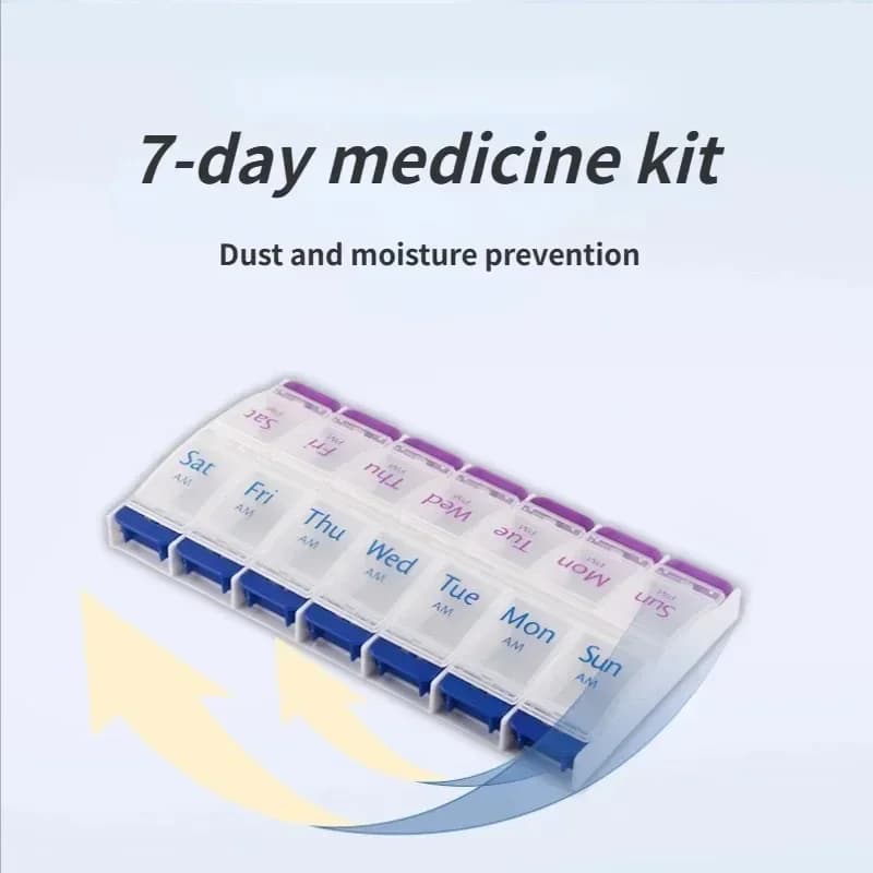 Bottle holder with button (7 days), medicine agenda, vitamin organizer, 2 times a day AM/PM, large compartments, suitable for arthritis