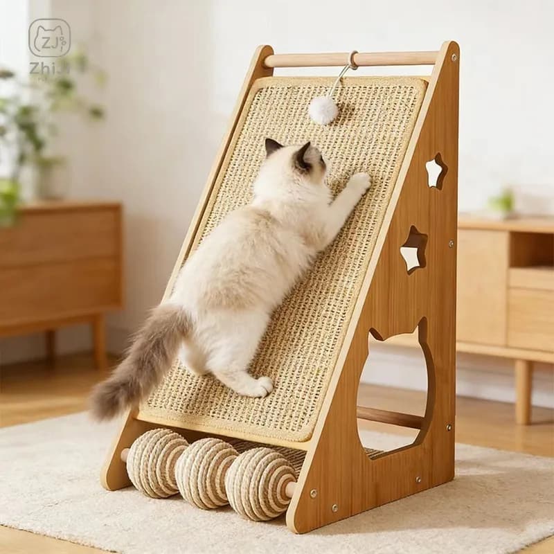 Non-Shedding Vertical Sisal Cat Scratching Post, Cat Board Scratcher with 3 Sisal Balls for Indoor Cats, Reliable Wall Mounting