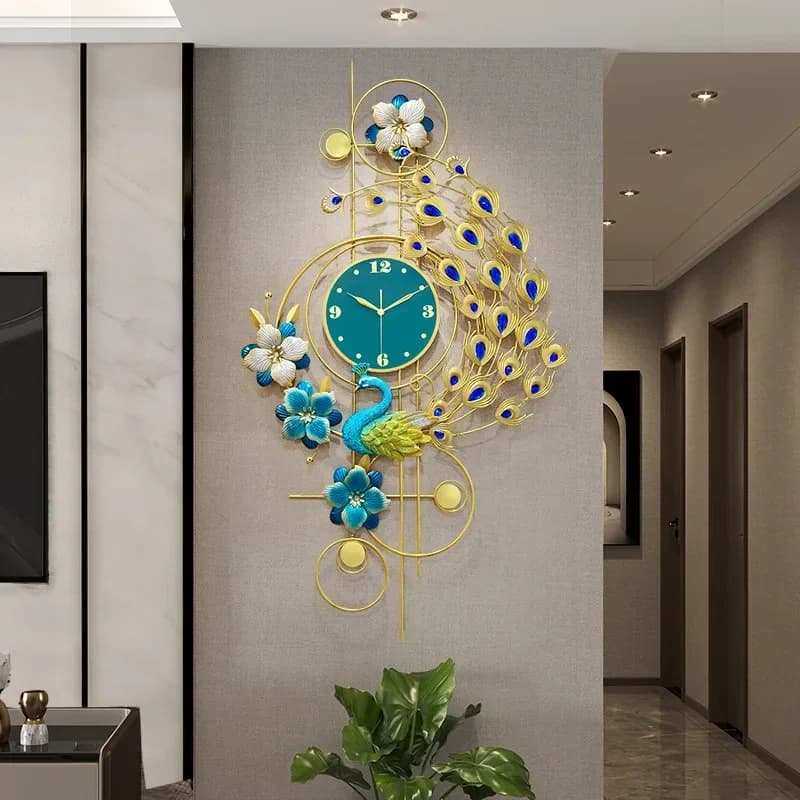 Peacock clock household living room wall clock background wall decoration quartz clock wall modern light luxury fashion