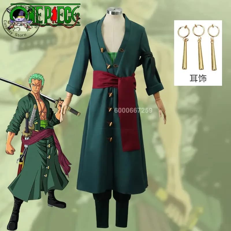 Anime Roronoas Costume Cosplay Kimono Robe Zoro Mantello Uniforme Per Adulti Bambini Abiti di Halloween Parrucca Orecchini Puntelli Comic Con Abbigliamento
