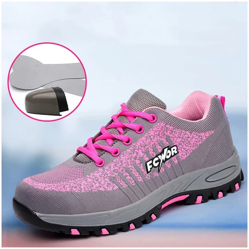 womens fashion pink safety shoes breathable worker steel toe cap shoe tooling security work boots zapatos de seguridad protect