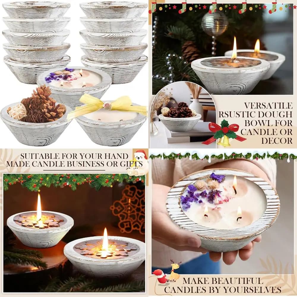 Set of 10 bowls aged white wood to make candles, passports and vintage DIY crafts