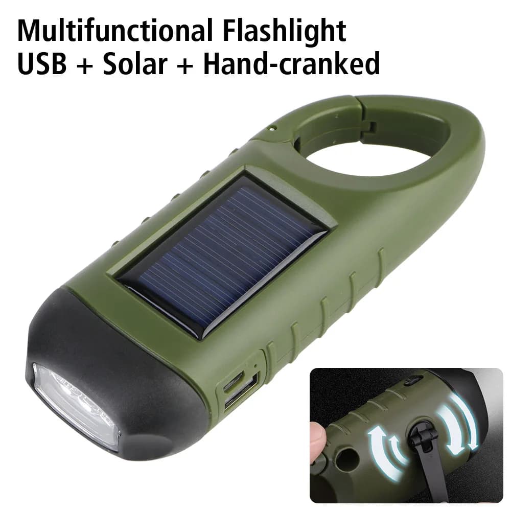 Survival Gear USB Charging for Outdoor Camping Hiking Solar Powered LED Flashlight Hand Crank Dynamo Flashlight Portable