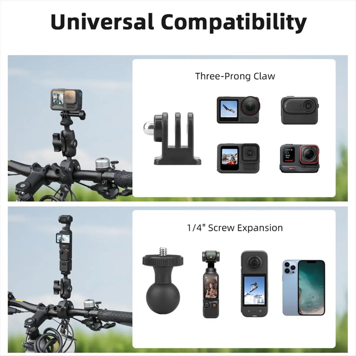 (ABDH) Kit Accessori per Fotocamera Sportiva per Insta360 DJI GoPro, Asta Selfie Panoramica per GoPro DJI, Supporto Monopiede e Accessori