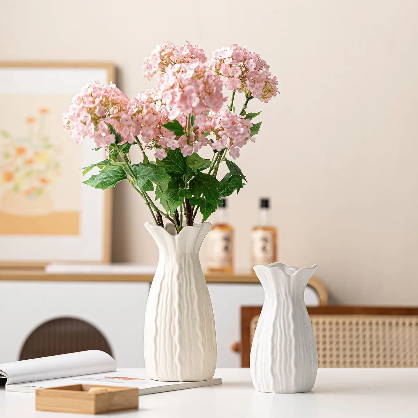Ins Cream Style Ceramics Vase Pots Room Living Room Flower Plants Arrangement Bottle Desktop Ornament Home Office Decoration