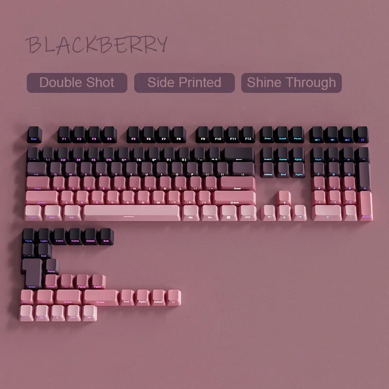 Blackberry 135 Keys Double Shot PBT Keycaps Cherry Profile Side Print Shine Through Keycaps for MX Switches Mechanical Keyboard