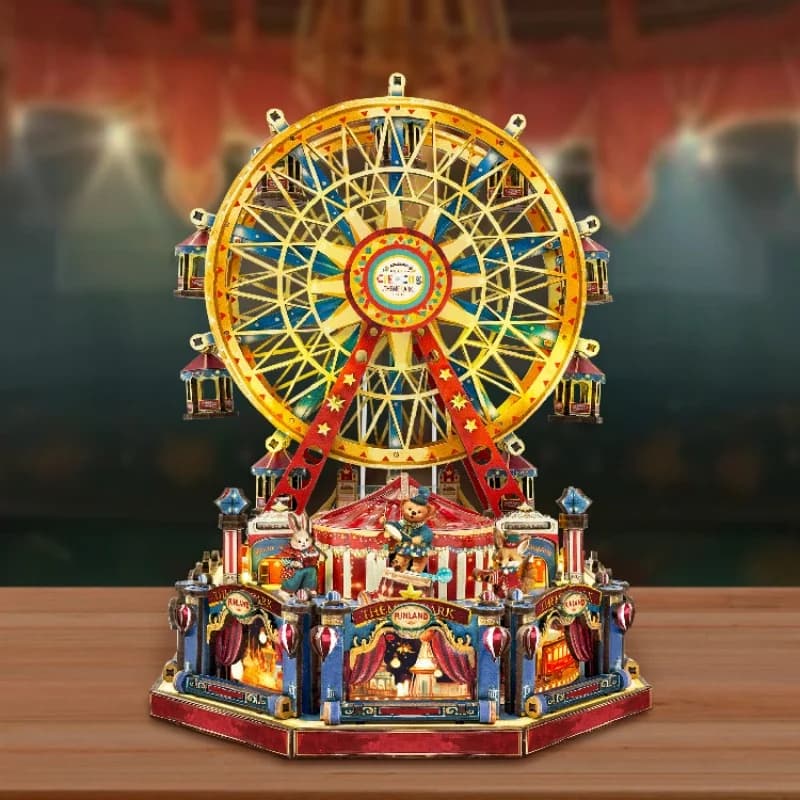 Ruota panoramica in legno rotante, kit modello carillon 3D fai da te, elegante regalo per decorazioni da scrivania per adulti
