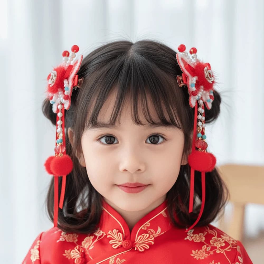 Hanfu Headwear Children's New Year Hairpin Tang Suit Sweet Chinese Style Red Barrettes Cute Tassel Ancient Style Hair Clip