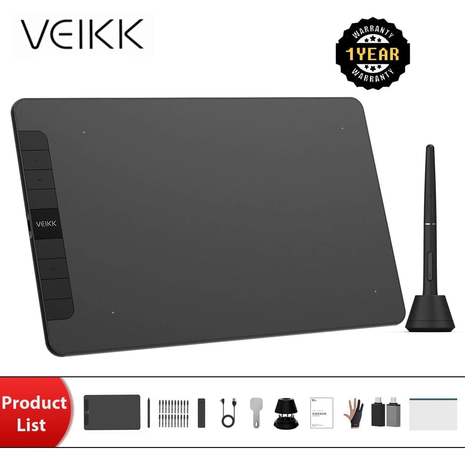 Tavoletta grafica VEIKK VK1060 Tavoletta grafica digitale da 10x6 pollici con 8192 livelli Tavoletta grafica senza batteria Supporto Inclinazione Android Mac Windows