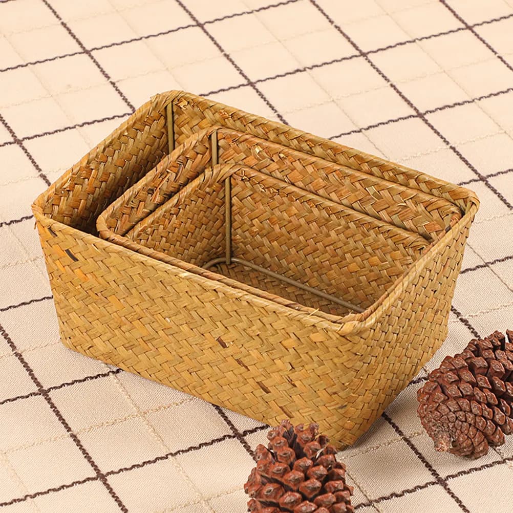 Rattan Woven Storage Box Size M Handmade Seaweed Snack Basket Lightweight Desktop Storage Basket for Tea Cake Dried Fruits Candy