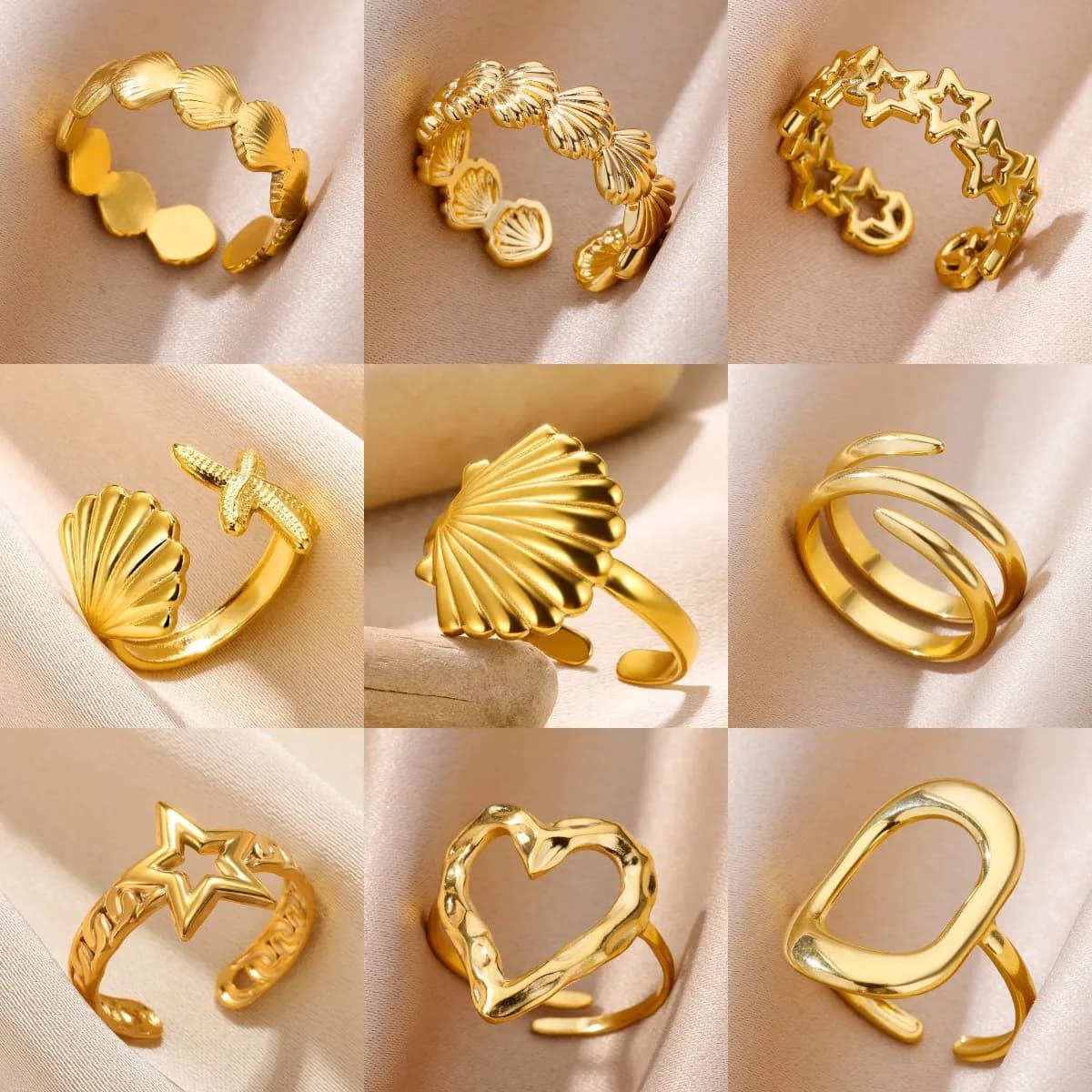 316L Stainless Steel Shell Rings for Women Open Rings Adjustable Gold Color Small Star Female Jewelry Wedding Gifts New Fashion