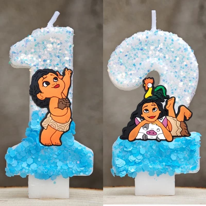 Ocean Adventures Moana Candela Cartoon 0-9 Numero Bambini Compleanno Torta Decorazione Forniture Anime Accessori per feste Forniture