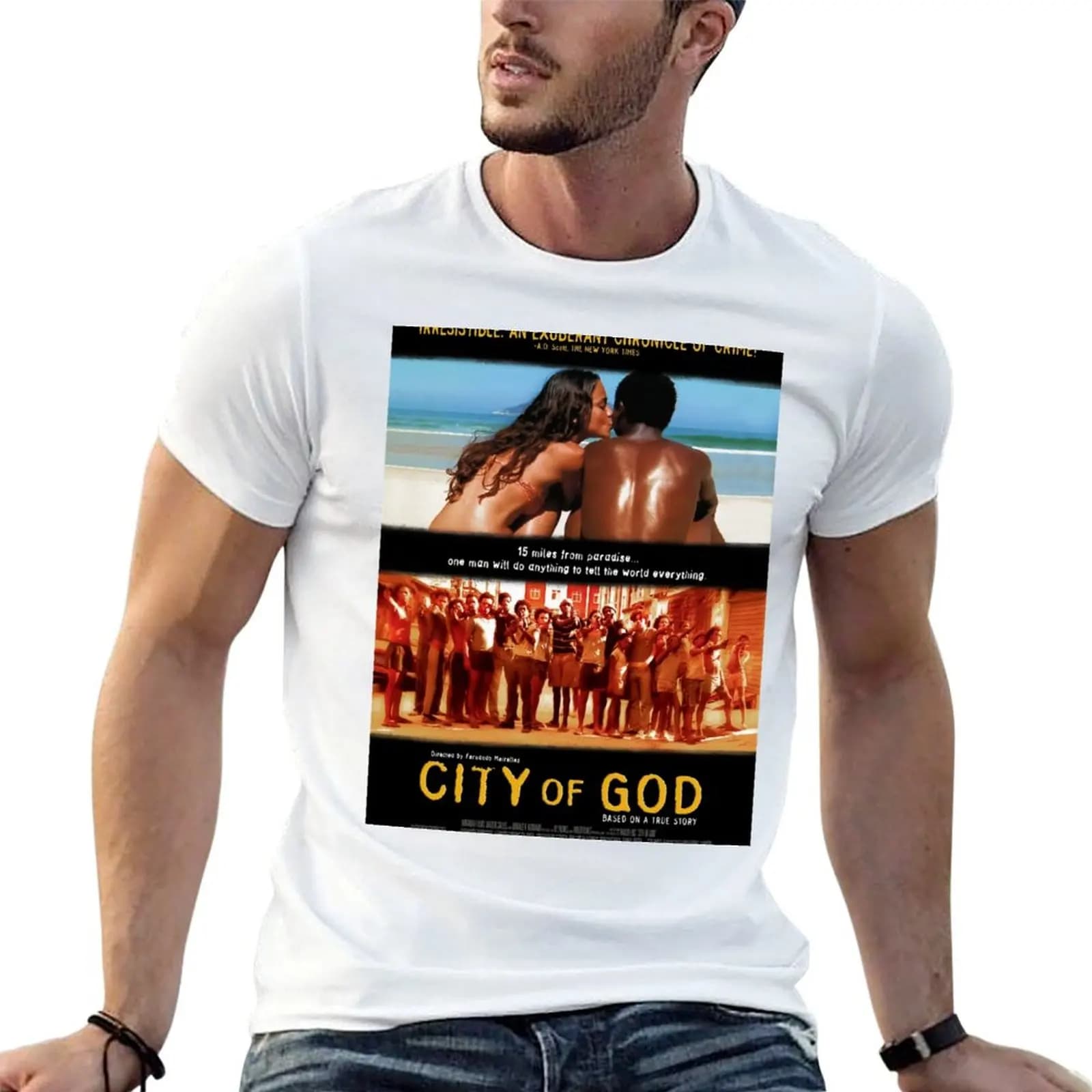 T-shirt City Of God, maglietta per uomo, 100% cotone, magliette divertenti, maglietta con umorismo scuro, t-shirt casual da uomo