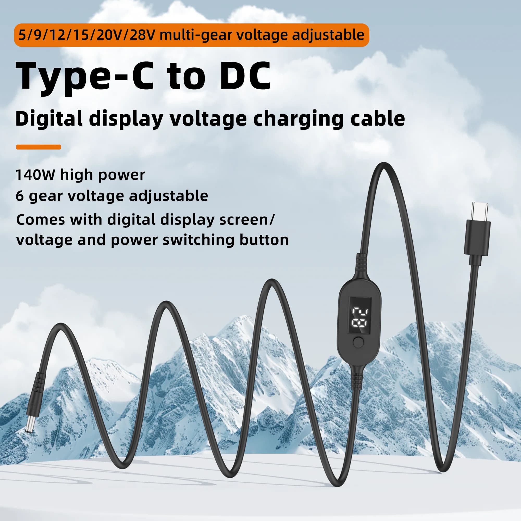 USB C to 140 W DC power cord with 5V-28V adjustable voltage for routers and laptops