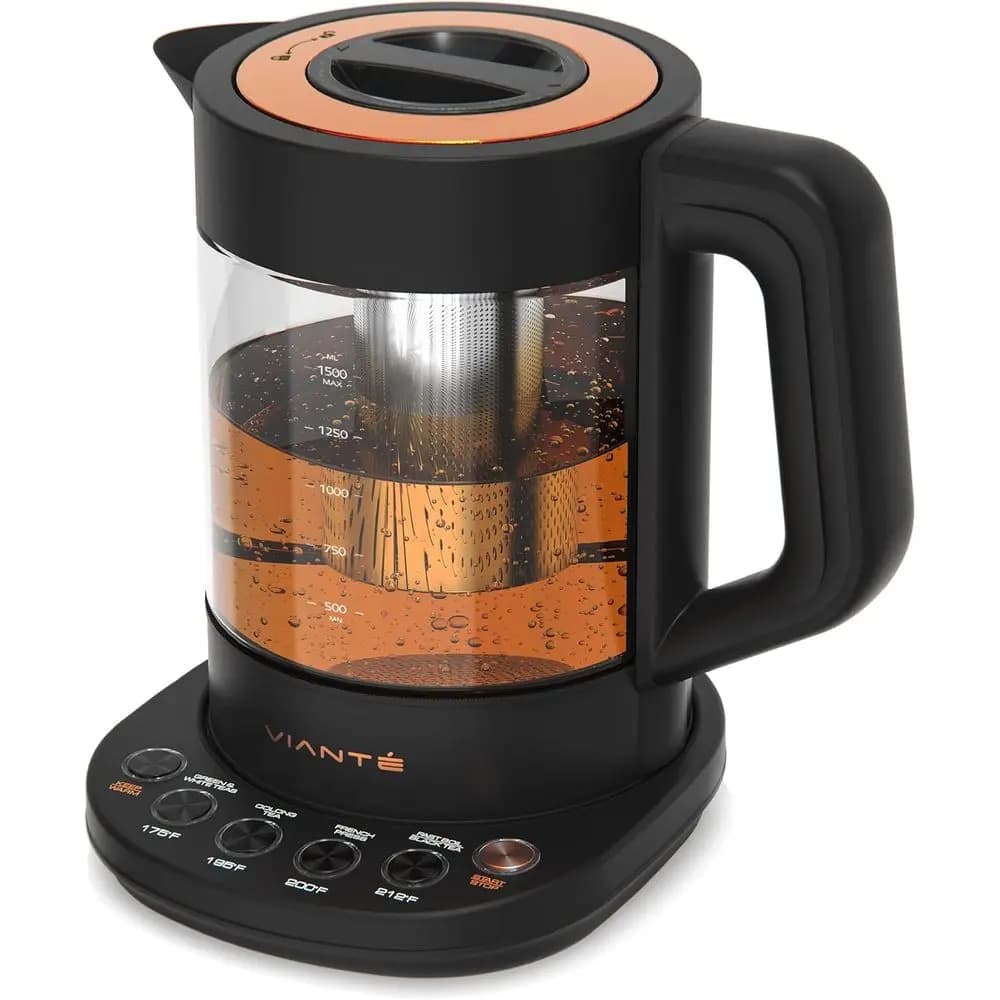 Bollitore Elettrico in Acciaio Inox da 1,5L - Controllo della Temperatura, Spegnimento Automatico, Senza BPA per Preparare Tè Caldo | Nero