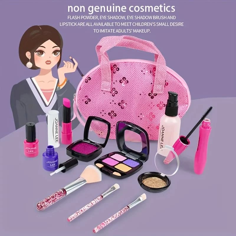 Set for fake makeup, set of 13 non-toxic toy cosmetics, with shade palette, lipstick, applicator, makeup bag, Christmas