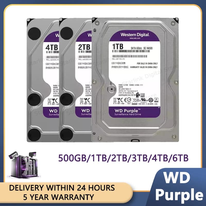 WD Purple HDD 1TB 2TB 3TB 4TB SATA 6.0Gb/s 3.5' Hard Drive Disk For Security System Video Recorder SSD Hard Disk