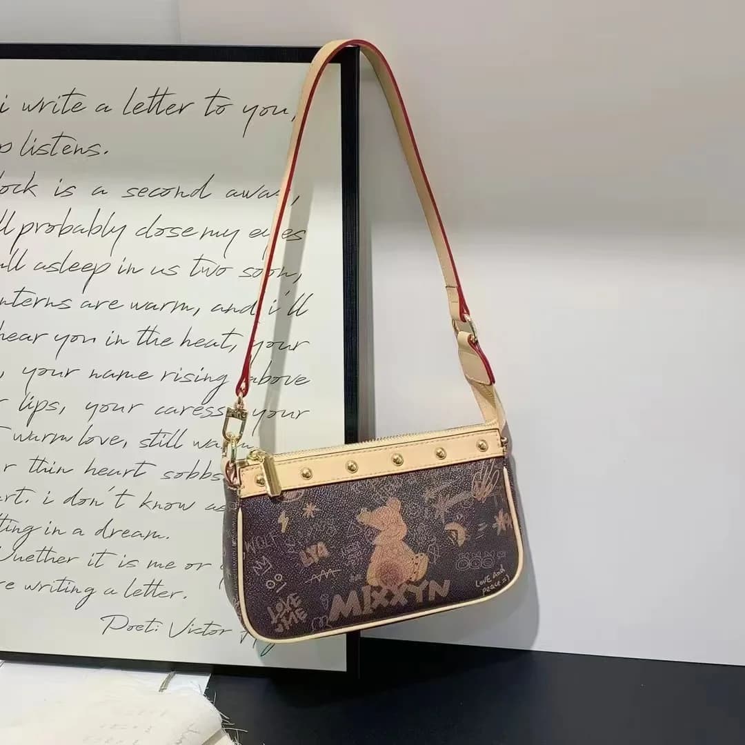 Borsa Mahjong Graffiti alla Moda per Donne 2026, Borsa a Tracolla con Motivo Orso Carino, Borsa Casual Versatile