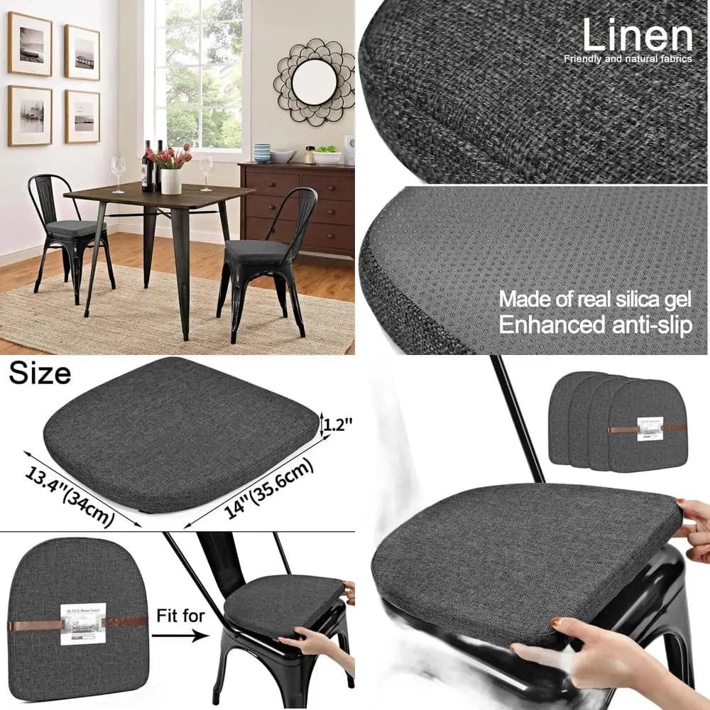 Set di 4 cuscini magnetici, a forma di U, impilabili, per sedie da cucina con cuscinetti antiscivolo, grigio