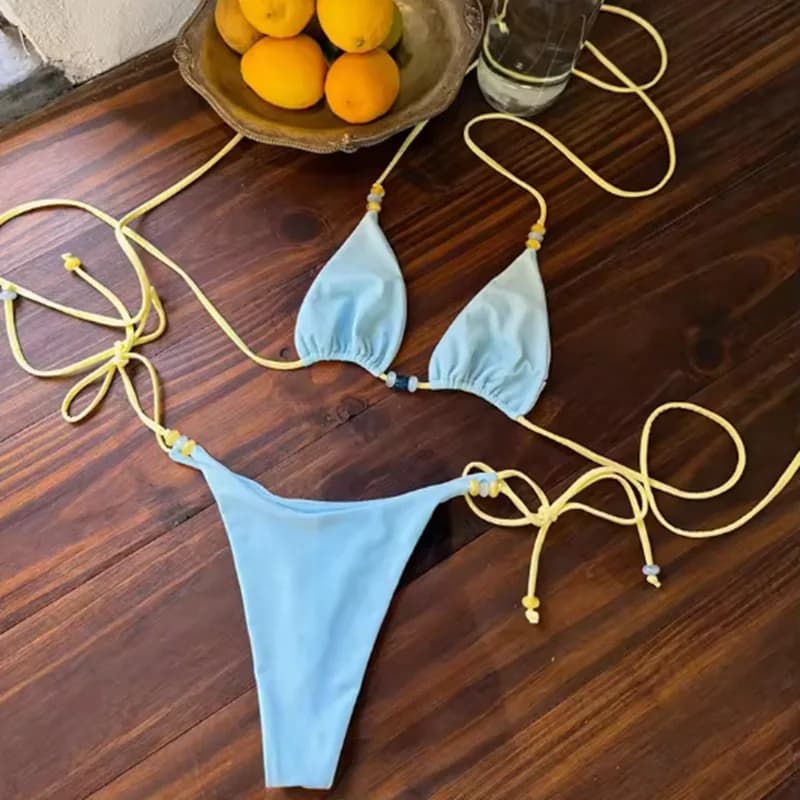 Micro Bikini Sexy 2026 da Donna, Costume da Bagno Femminile, Set Bikini Brasiliano con Perline, Abbigliamento da Spiaggia Estivo, Costume da Bagno con Diamanti, Biquini
