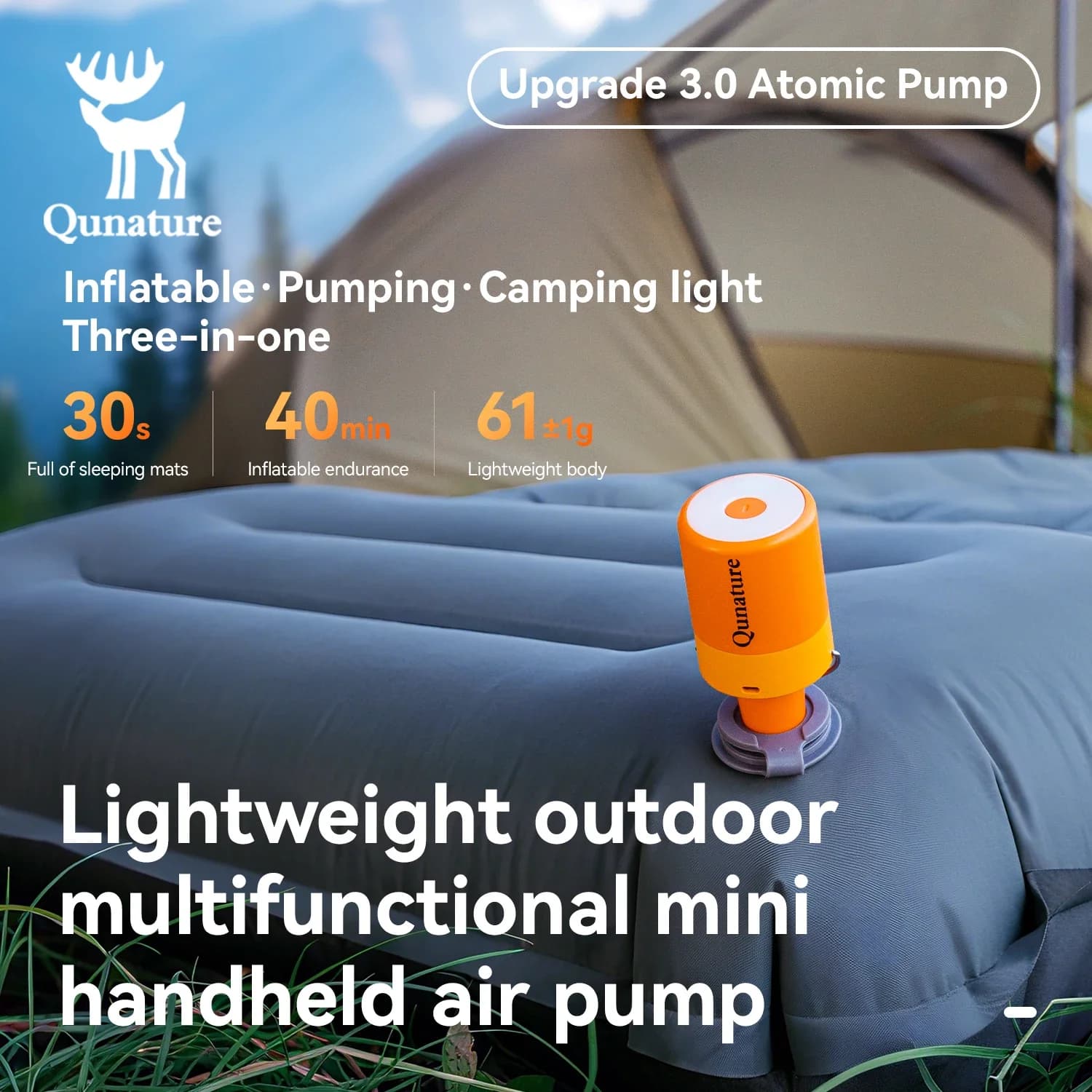 Qunature Pompa d'aria elettrica portatile Tipo-C Ricarica Mini gonfiatore Materasso da campeggio Anello da nuoto Pompe leggere gonfiabili